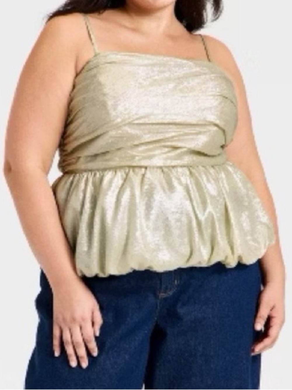 a new day Metallic SILVER Spaghetti Strap Peplum Camisole Bubble Top NEW XXL